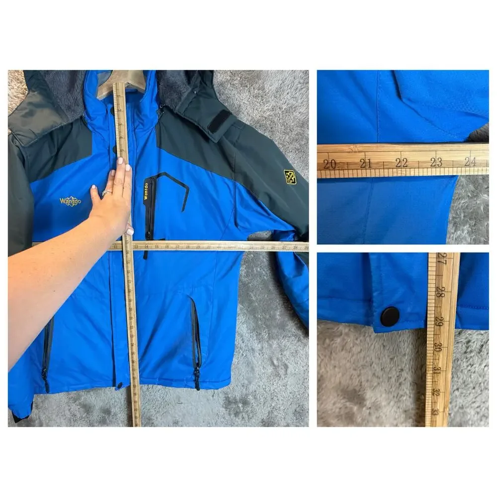 Wantdo Men Winter Ski Jacket Coat Hooded Parka Blue Gray Waterproof M Medium